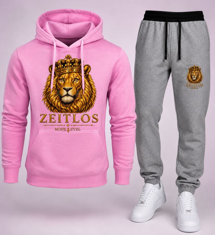 Hoodie-Set Gekrönter Löwe — Gold, Pink/Grau